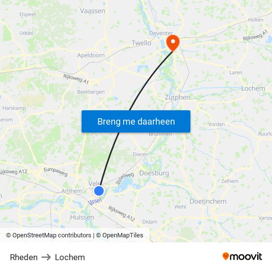 Rheden to Lochem map