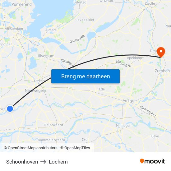 Schoonhoven to Lochem map