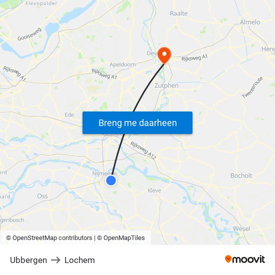 Ubbergen to Lochem map
