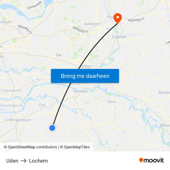 Uden to Lochem map