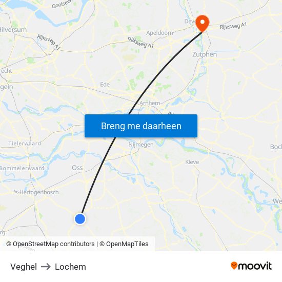 Veghel to Lochem map