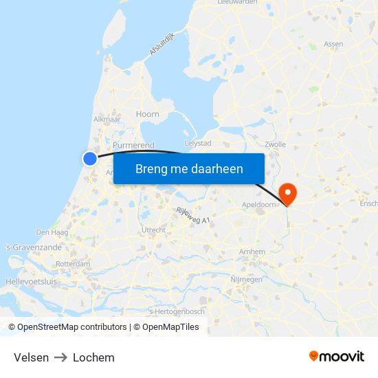 Velsen to Lochem map