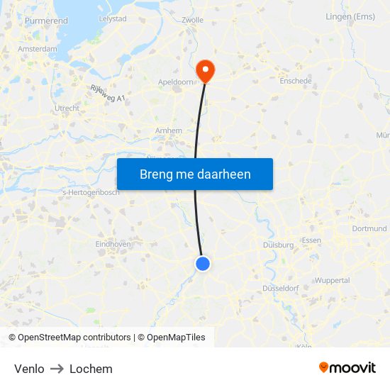 Venlo to Lochem map