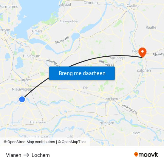 Vianen to Lochem map