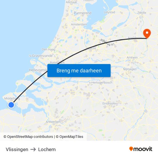 Vlissingen to Lochem map