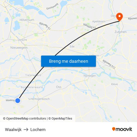 Waalwijk to Lochem map