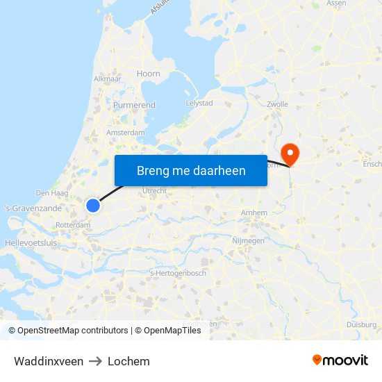 Waddinxveen to Lochem map