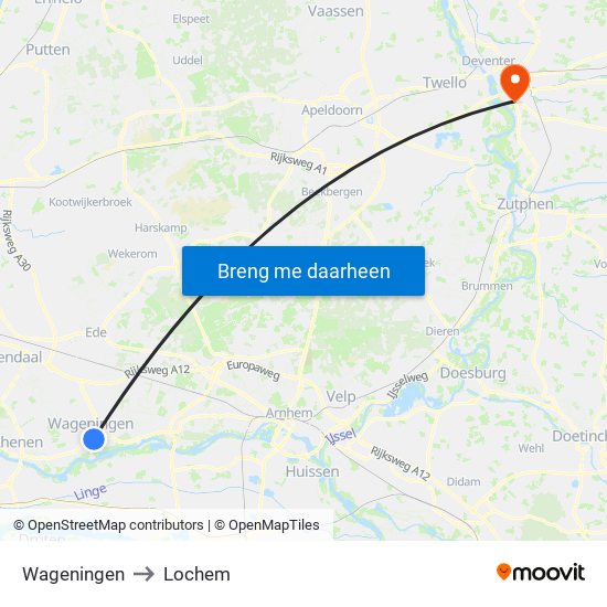 Wageningen to Lochem map