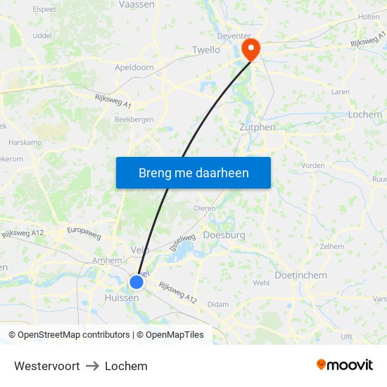 Westervoort to Lochem map