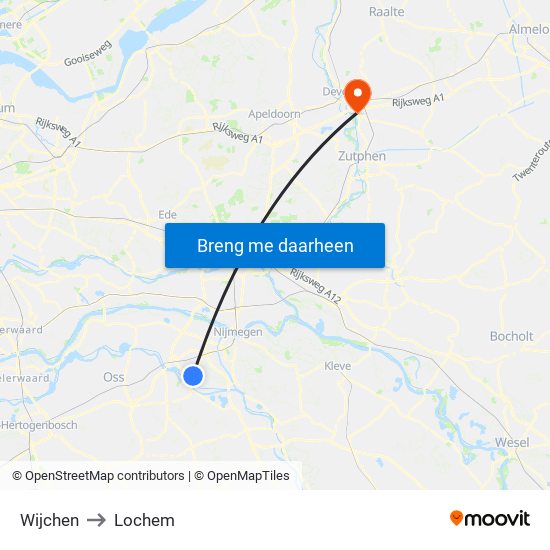 Wijchen to Lochem map