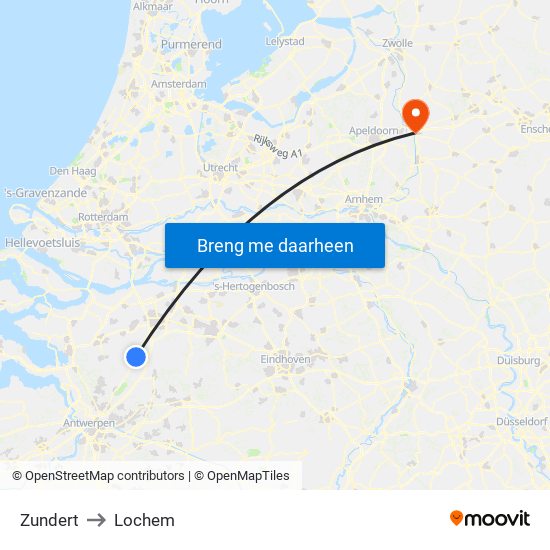 Zundert to Lochem map