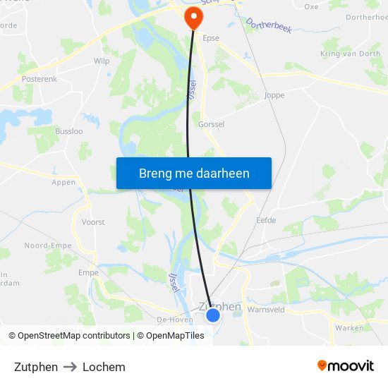Zutphen to Lochem map