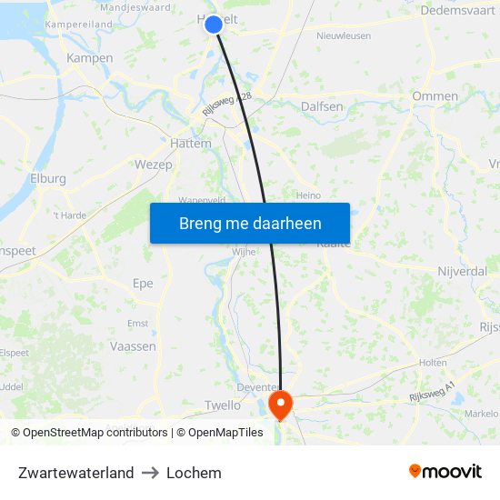 Zwartewaterland to Lochem map
