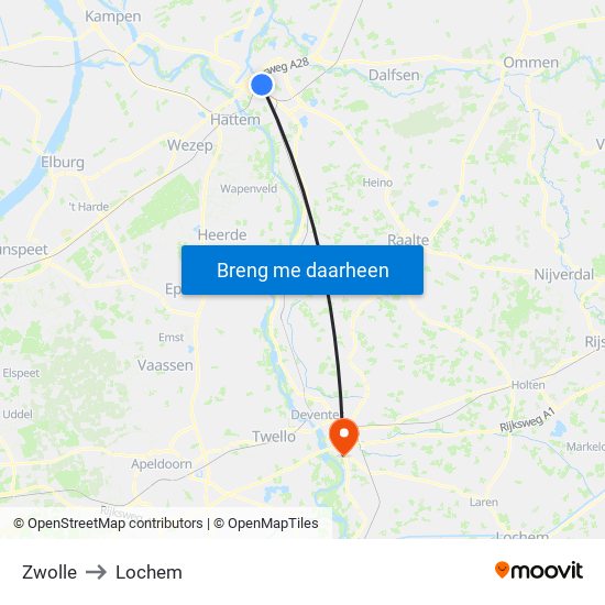 Zwolle to Lochem map