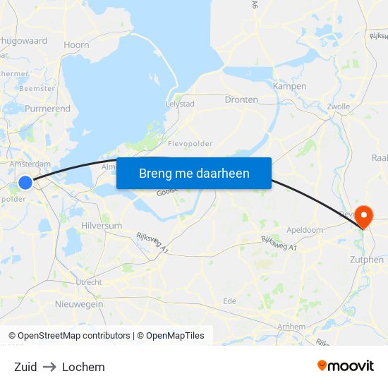 Zuid to Lochem map