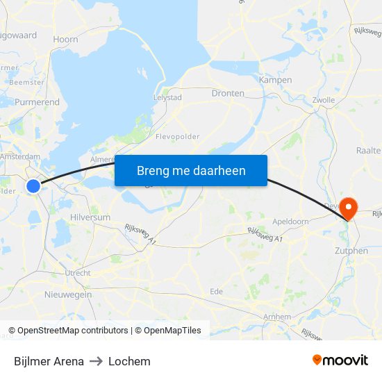 Bijlmer Arena to Lochem map