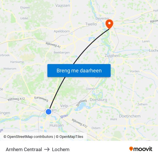Arnhem Centraal to Lochem map