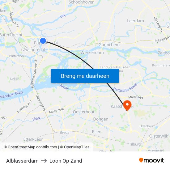 Alblasserdam to Loon Op Zand map
