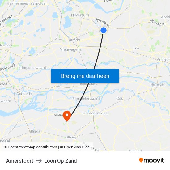Amersfoort to Loon Op Zand map