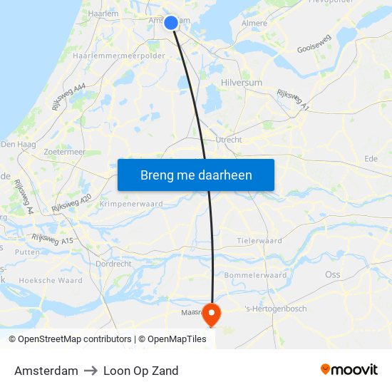 Amsterdam to Loon Op Zand map