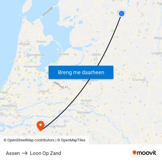 Assen to Loon Op Zand map