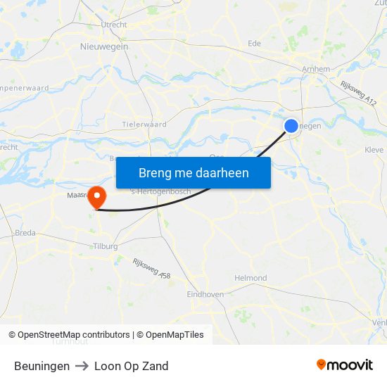 Beuningen to Loon Op Zand map