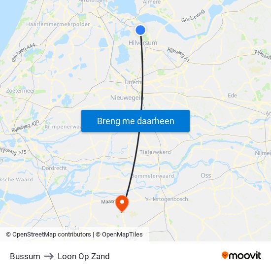 Bussum to Loon Op Zand map