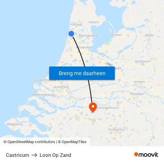 Castricum to Loon Op Zand map