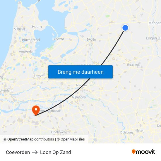 Coevorden to Loon Op Zand map