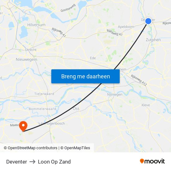 Deventer to Loon Op Zand map