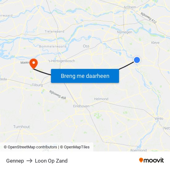 Gennep to Loon Op Zand map