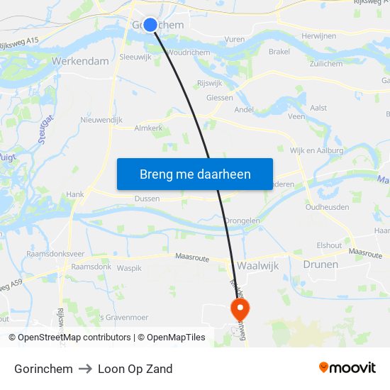 Gorinchem to Loon Op Zand map