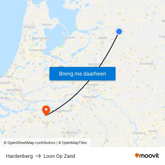 Hardenberg to Loon Op Zand map
