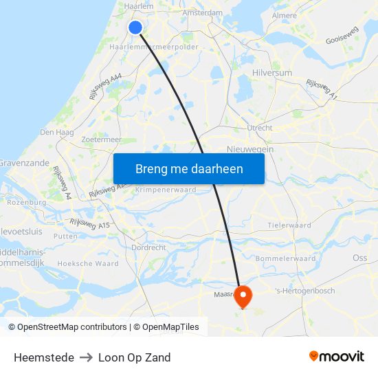 Heemstede to Loon Op Zand map