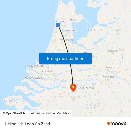 Heiloo to Loon Op Zand map