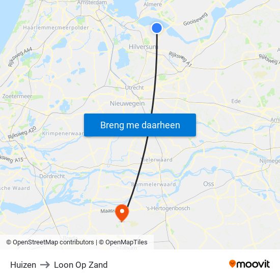 Huizen to Loon Op Zand map