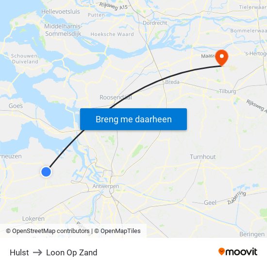 Hulst to Loon Op Zand map