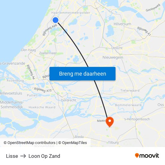 Lisse to Loon Op Zand map