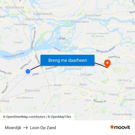 Moerdijk to Loon Op Zand map