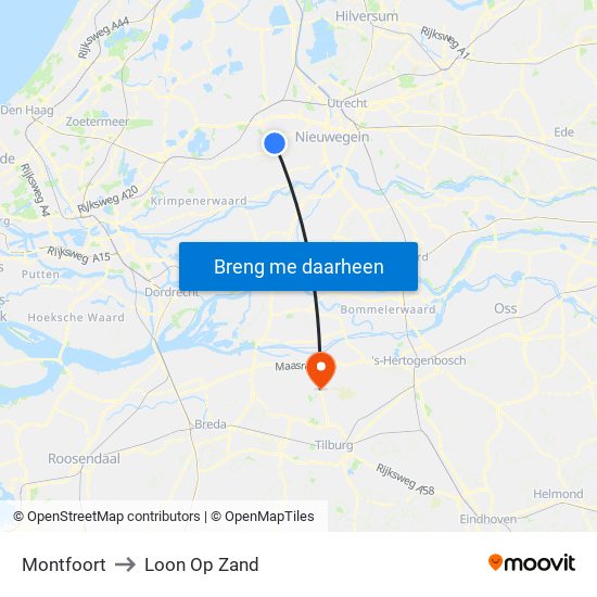 Montfoort to Loon Op Zand map