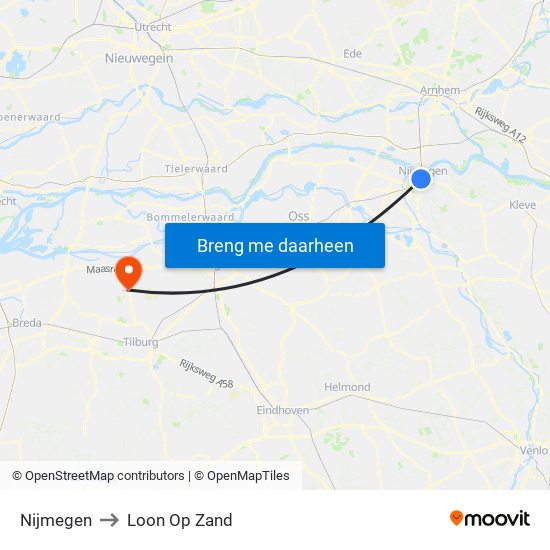 Nijmegen to Loon Op Zand map
