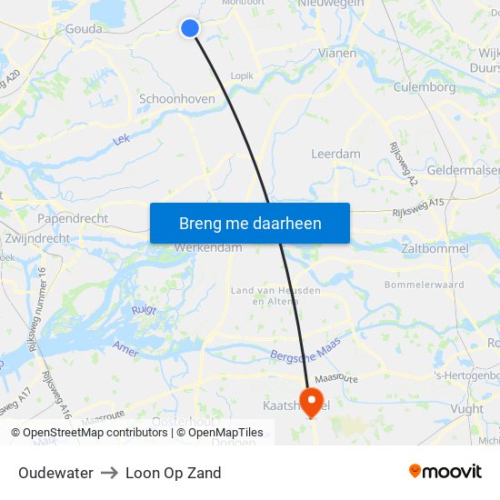 Oudewater to Loon Op Zand map