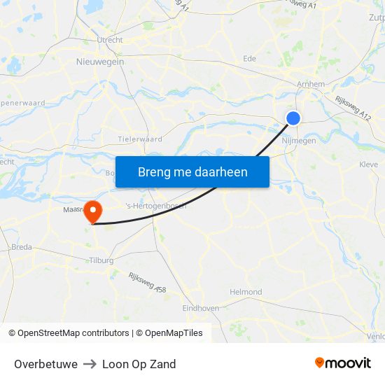 Overbetuwe to Loon Op Zand map