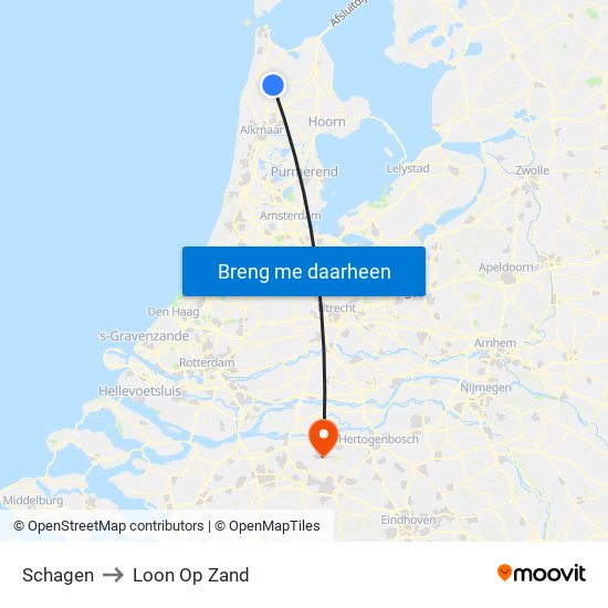 Schagen to Loon Op Zand map