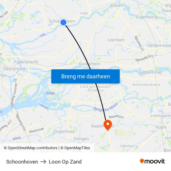 Schoonhoven to Loon Op Zand map