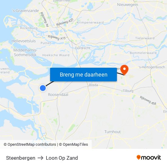 Steenbergen to Loon Op Zand map