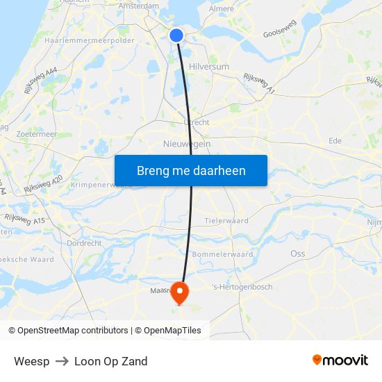 Weesp to Loon Op Zand map