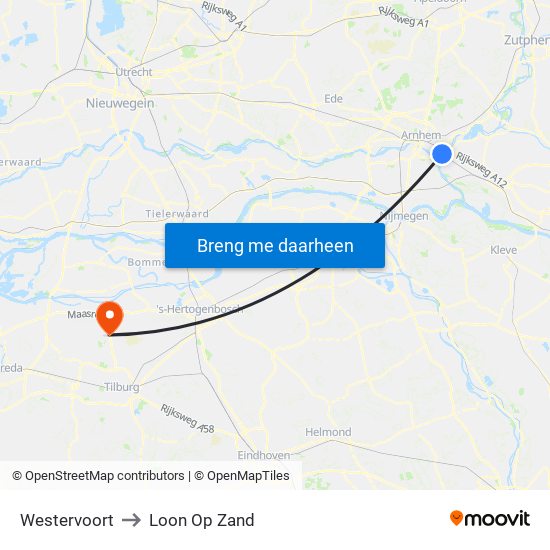 Westervoort to Loon Op Zand map