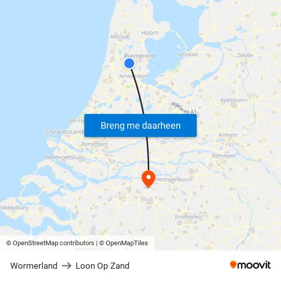 Wormerland to Loon Op Zand map