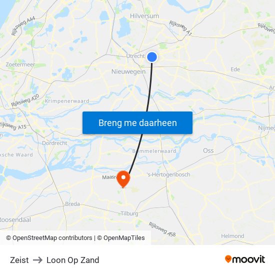 Zeist to Loon Op Zand map